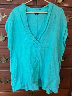 Land's End Teal Linen Top, XL